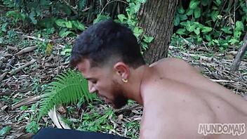 Man, I’m lovin’ bareback with huge cock in woods, oops!
