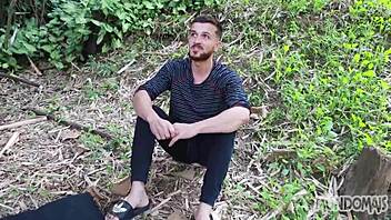 Gay blowjob and anal sex in the middle of the jungle