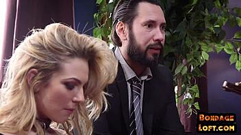 Busty Woman In Bondage Submissive In Kinky Threesome