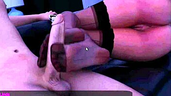 the step mom gave a footjob to her son-in-law until he came on her big tits