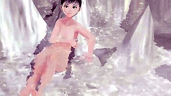 Anime girl tries mixed bath in secluded hot spring