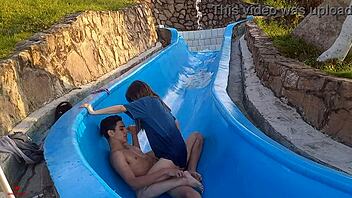 Stepsister stuck in slide, I take advantage wildly