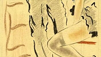 Vintage erotic drawings blending innocence and seduction in retro anime style