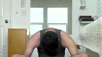 Twink self sucks his own dick in homemade stretch routine