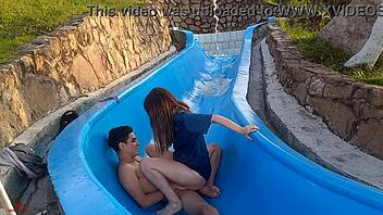 Stepsister stuck in slide, I take advantage wildly