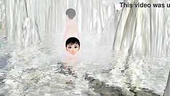 Anime girl tries mixed bath in secluded hot spring