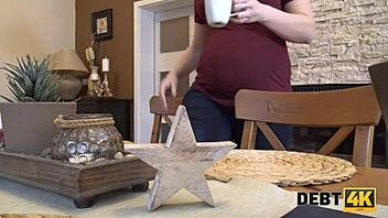 debt4k pregnant lovely with red hair spreads legs for the debt collector