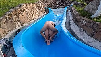 Stepsister stuck in slide, I take advantage wildly