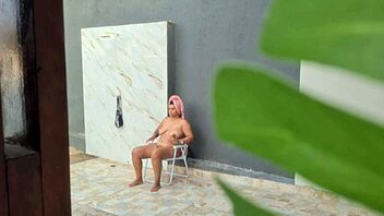 caught my hot neighbor showering in the backyard after a day at the beach