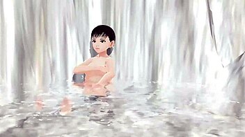 Anime girl tries mixed bath in secluded hot spring