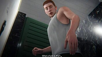 Watch this hard blowjob in the army bathroom, swallowing cum from game animation.