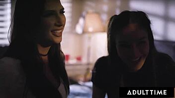 Lesbian cunilingus and fingering with a voyeur teen