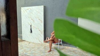 caught my hot neighbor showering in the backyard after a day at the beach