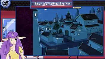Small-boobed trainer masters the four elements in this animated porn