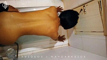 Asian couple enjoys a relaxing bath in the bathroom