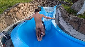 Stepsister stuck in slide, I take advantage wildly