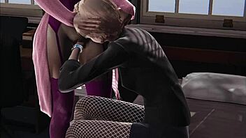 Stocking lesbians feel intense passion.