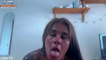 oily hottie in red bikini gets creamy load doggystyle