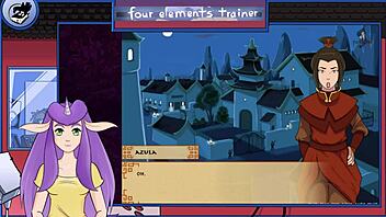 Small-boobed trainer masters the four elements in this animated porn