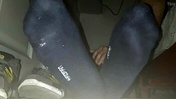 Blue Sweaty Socks And Barefeet Cumshot
