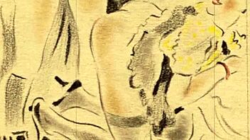 Vintage erotic drawings blending innocence and seduction in retro anime style