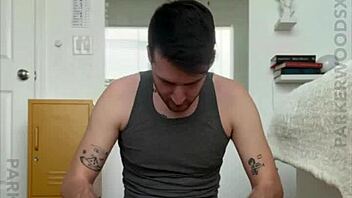 Twink self sucks his own dick in homemade stretch routine