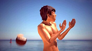 3dgspot oily babe with bubble butt gets pussy pounded by monster cock at beach 3d animation