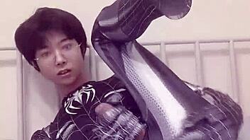 Watch this gay teen masturbate like Spider-Man?
