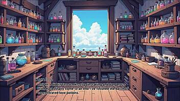 In a taboo hentai game, the maid stepmom goes without panties.