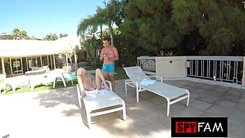 stepbro can't resist fucking elsa's tight pussy when parents leave, leading to cumshot