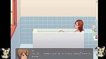 Did you see that? Spying on the blacksmith's big ass in the bathroom during our hentai game countryside life, part 4, and catching those huge tits!