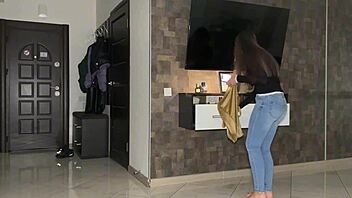 Roughly banged ex-girlfriend for stealing, creampied her pussy hard