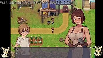 Did you see that? Spying on the blacksmith's big ass in the bathroom during our hentai game countryside life, part 4, and catching those huge tits!