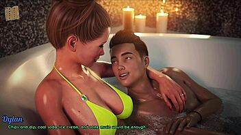 A wife and stepmother unwind with a relaxing game in anime style.