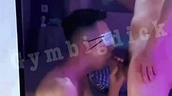 Gay asian couple fucks bareback