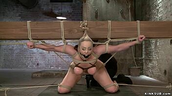 big tits slave tied and caned in rough bondage