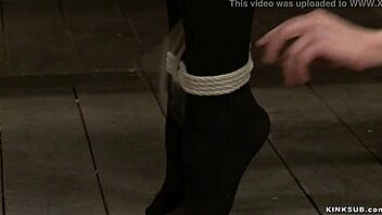 big tits slave tied and caned in rough bondage