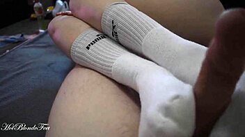 Sexy Footjob in Long Socks - Miley Grey