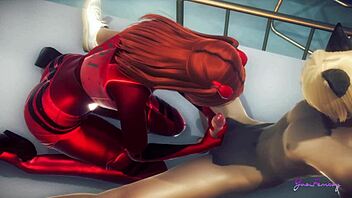 Is Asuka femboy ready to swallow all that cum in Evangelion?