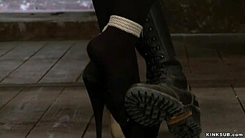 big tits slave tied and caned in rough bondage