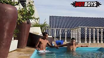 Fucking neighbor with partner in gay threesome