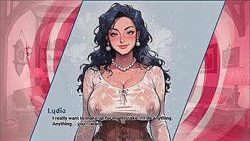 In a taboo hentai game, the maid stepmom goes without panties.