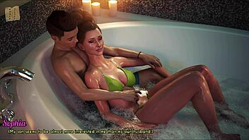 A wife and stepmother unwind with a relaxing game in anime style.