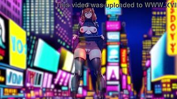 in this cartoon, the curvy character with huge ass and big tits wears a sexy outfit that drives men wild