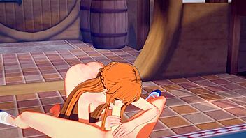 Asuna dominates Kirito with intense creampie and blowjob in Sword Art Online hentai