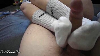 Sexy Footjob in Long Socks - Miley Grey