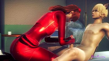 Is Asuka femboy ready to swallow all that cum in Evangelion?