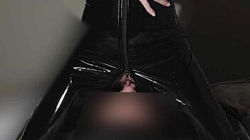 Hey, enjoying a long face sitting session with a milf in latex—pure shaved bliss!