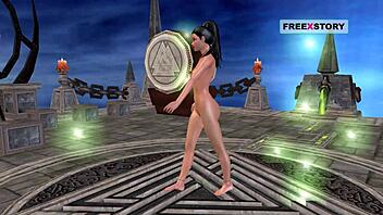 an animated 3d cartoon of a cute indian girl posing with a banana