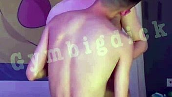 Gay asian couple fucks bareback